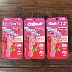 Skintimate Quattro For Women 4 Blades Disposable Razors; Raspberry Rain: 4 Count Each Pack (3 For $15)