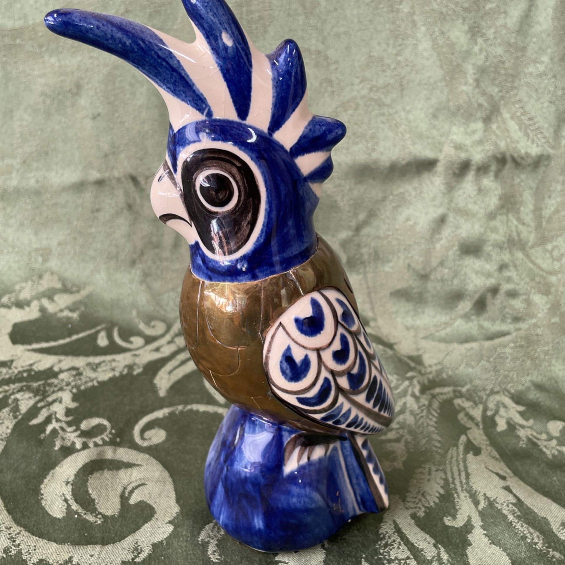 Blue Ceramic Brass Cockatoo