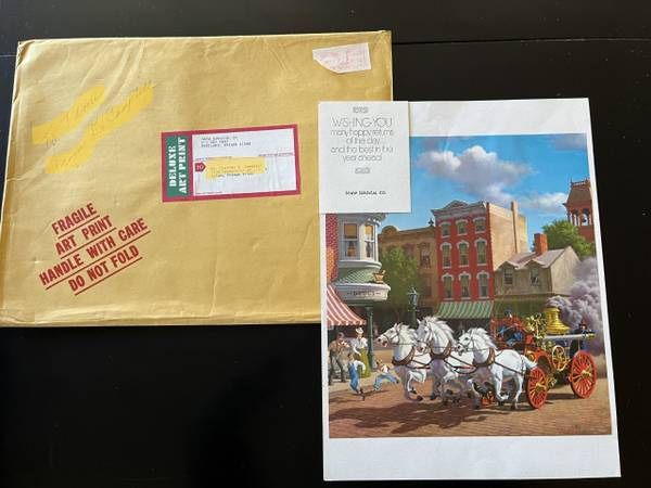 Vintage Paul Detlefsen Litho print "Fire Wagon" Tax Day Gift