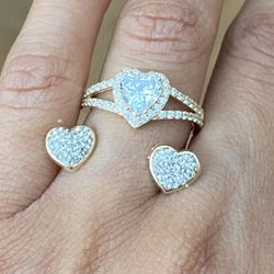 Anillo Sólido De 14 Kt Con Aretes De 14 Kt 💓