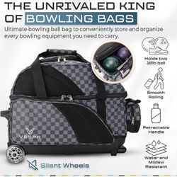  Vespr Rogue Double Roller 2 Ball Bowling Bag with Included Ball  Polisher, Large Separate Shoe Compartment (Up To US Mens Size 15) and  Oversized Accessory Pocket, Retractable Locking Handle 
