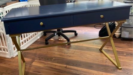 Desk with Gold Legs - Navy Blue