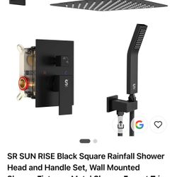 SR SUN RISE Black Square Rainfall Shower Head & Handheld Set.
