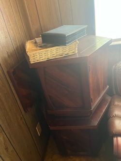 Hexagonal Wood End Table with Cabinet