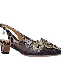 J. Renee Strovanni Animal Print Jewel Slingback Pumps 9.5M Kitten Heel