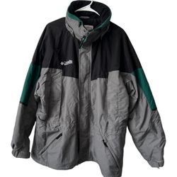 Columbia Sportswear Ski Jacket Hoodie Gray Black Green  Size 3XL  Comes from a pet and smoke free home.  Measurements are in pictures. This Columbia S