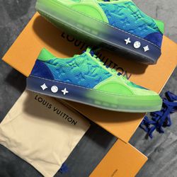 Louis Vuitton NEW! LV Ollie Richeliu Sneaker Calfskin Green Blue Ombre Leather Monogram Size LV 7.5/ US 8.5-9