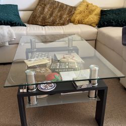 Tempered Glass Coffee Table for Living Room with 2 Tiers Size 39.4" x 23.7" (W x D) Black