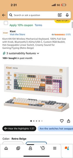 Keyboard Kisnt wireless creamy sound wireless mechanical