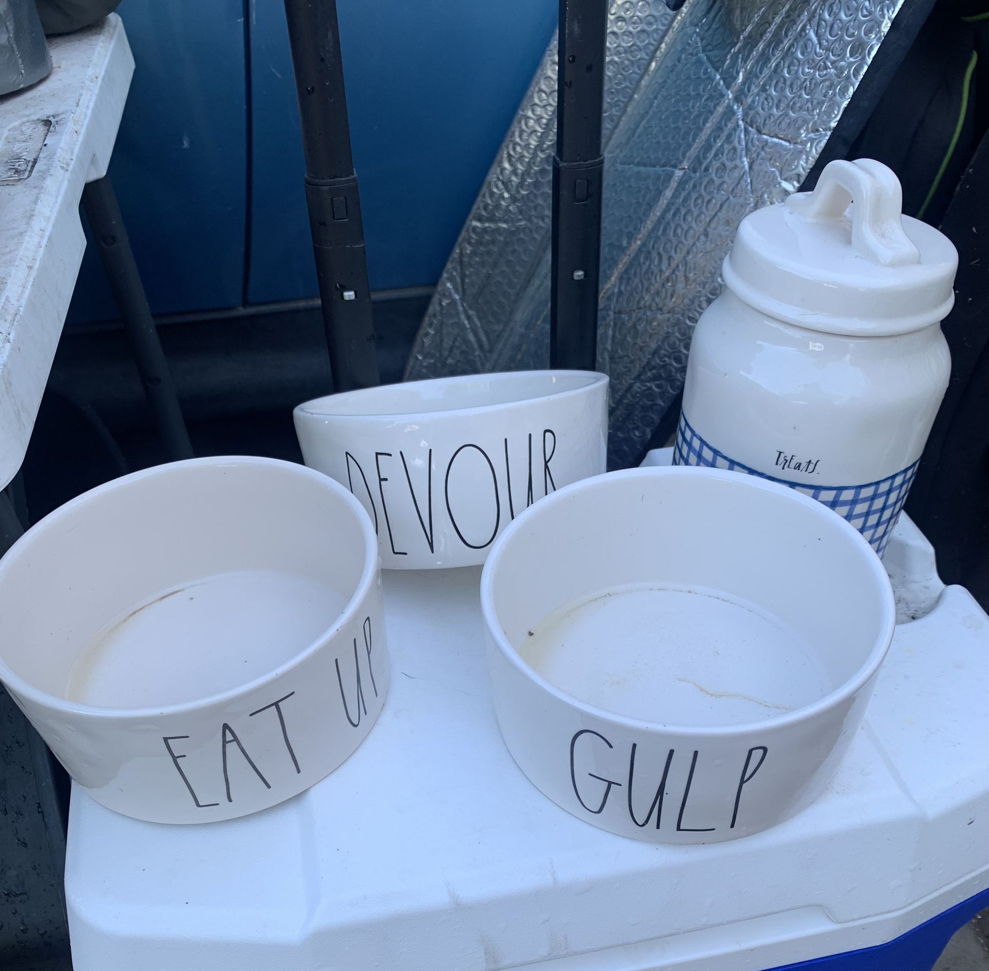 Rae Dunn Magenta Devour/Gulp/eat up/ treat jar Dog Bowls all $35