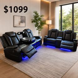 Black power 2 piece reclining sofa and loveseat set