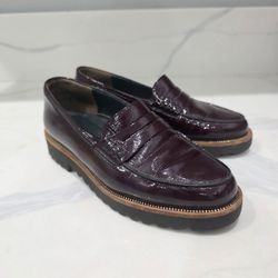 Paul Green Women’s Patent Leather Loafers Sz UK3 US5.5 Burgundy Maroon Pre-owned