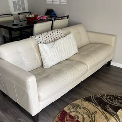 Cream Leather Over Sized Chair And Loveseat 