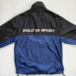 🔴Polo Sport Windbreaker Jacket Size Medium Black Blue Ralph Lauren