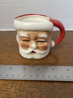 Vintage 1950's - 60's Lego Japan Ceramic Eyes Closed Santa Mug