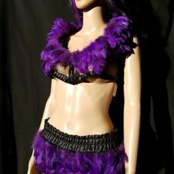 BE WICKED FEATHERS feathered SHEER mesh LOW cut CROP cropped TOP costume