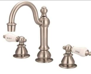 Water Creation Vintage Classic 8 in. Widespread 2-Handle High Arc Bathroom Faucet with Pop-Up Drain in Satin Nickel