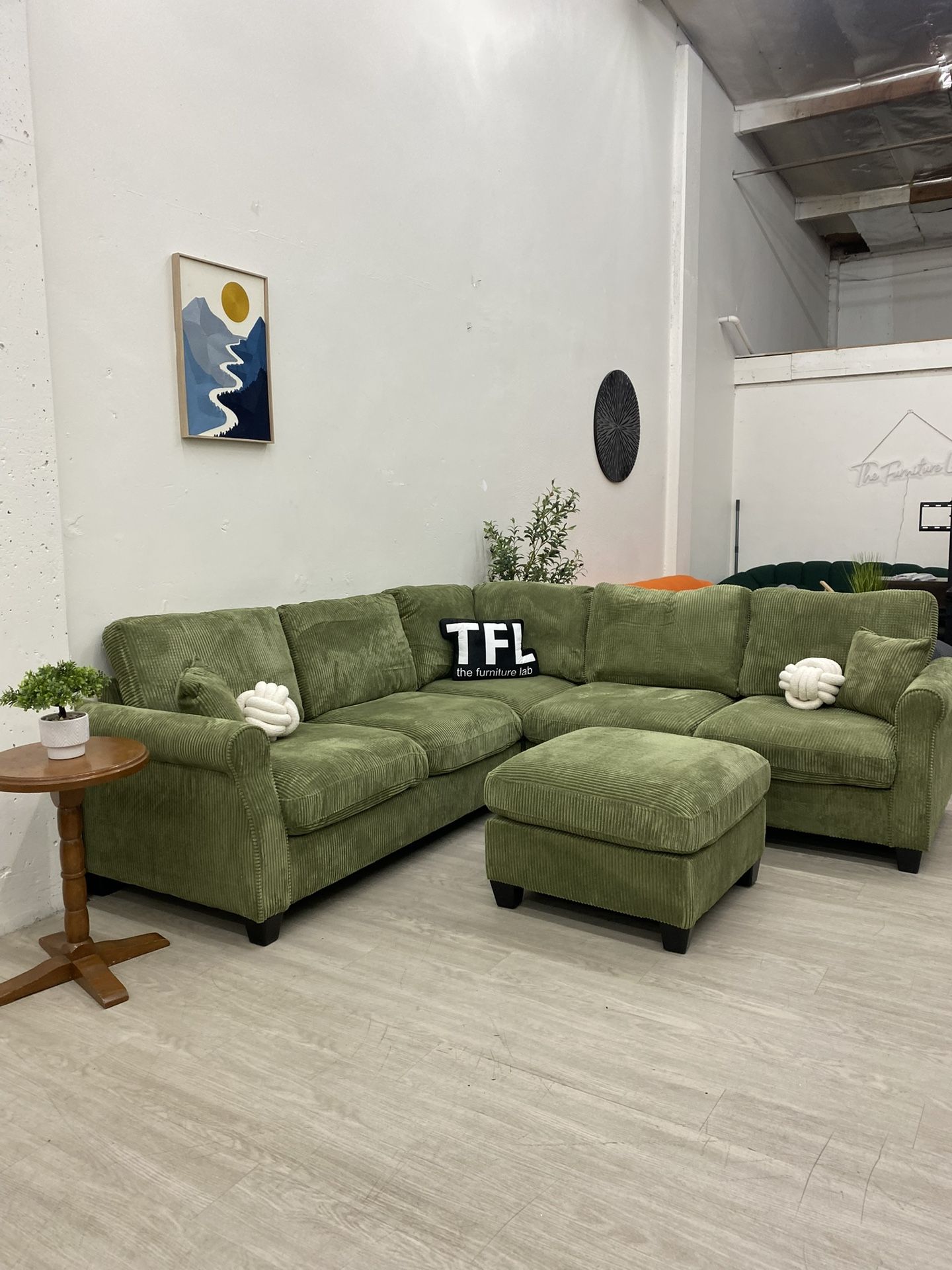 New Green Cozy Corduroy Sectional Couch
