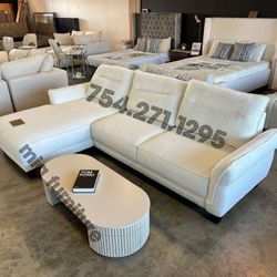 Boucle White Sectional Sofa Firm Seating NEW 109x68