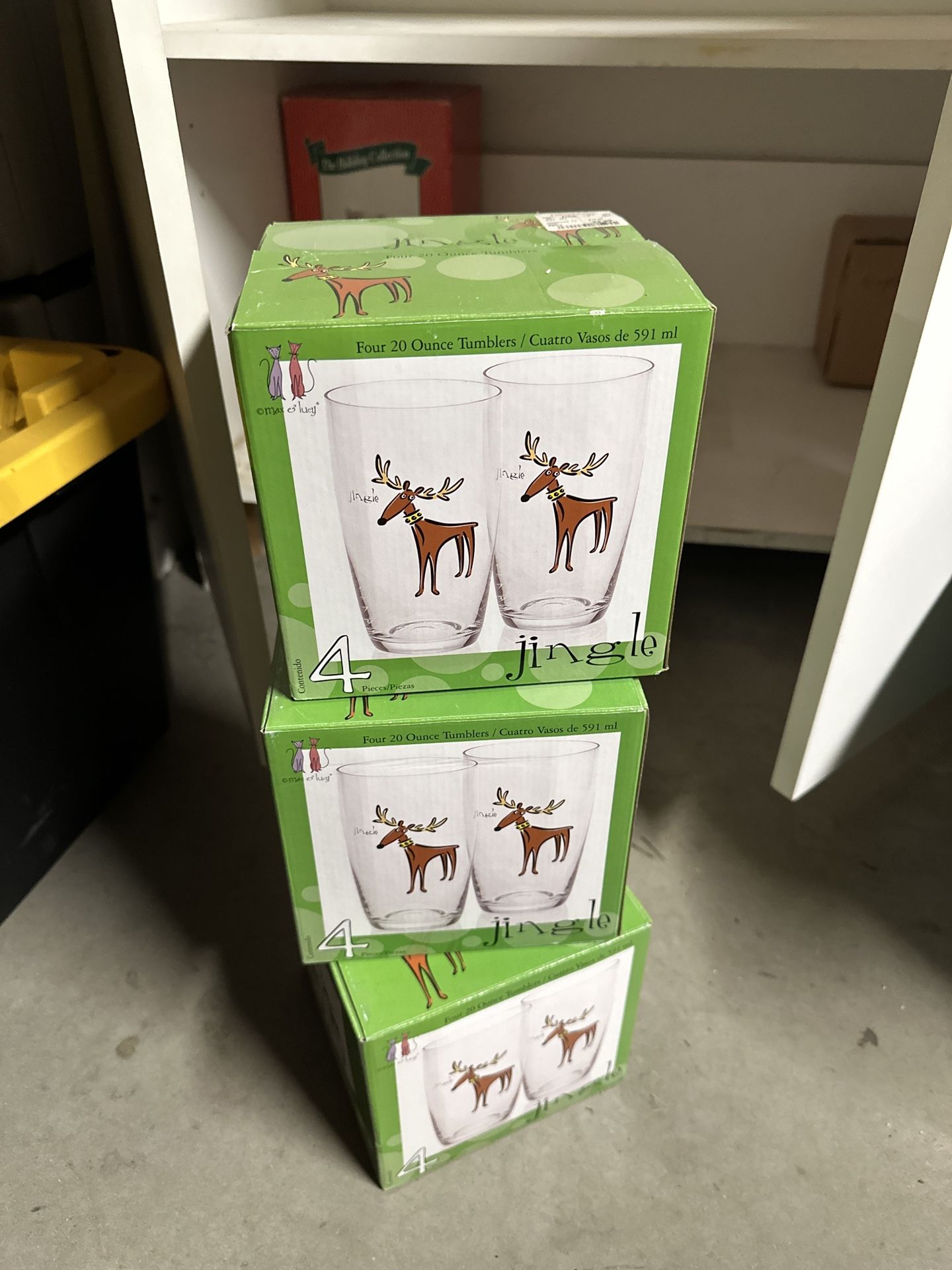 12 Max & Luey Jingle Whimsical Reindeer Christmas 20 Ounce Glasses Tumblers