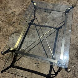 Large Antique Metal Glass Coffee Table