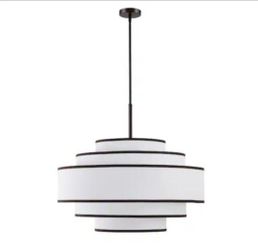 MLiAN 30 in. 7-Light Bronze Tiered Drum Chandelier with White Fabric Shades