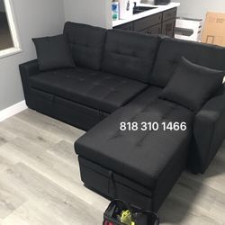 Black Sectional Sofa Pullout Bed With Storage 89”x 59”