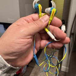 BOSE Blue & Neon Green Headphones W Headset Jack To Flash Converter 