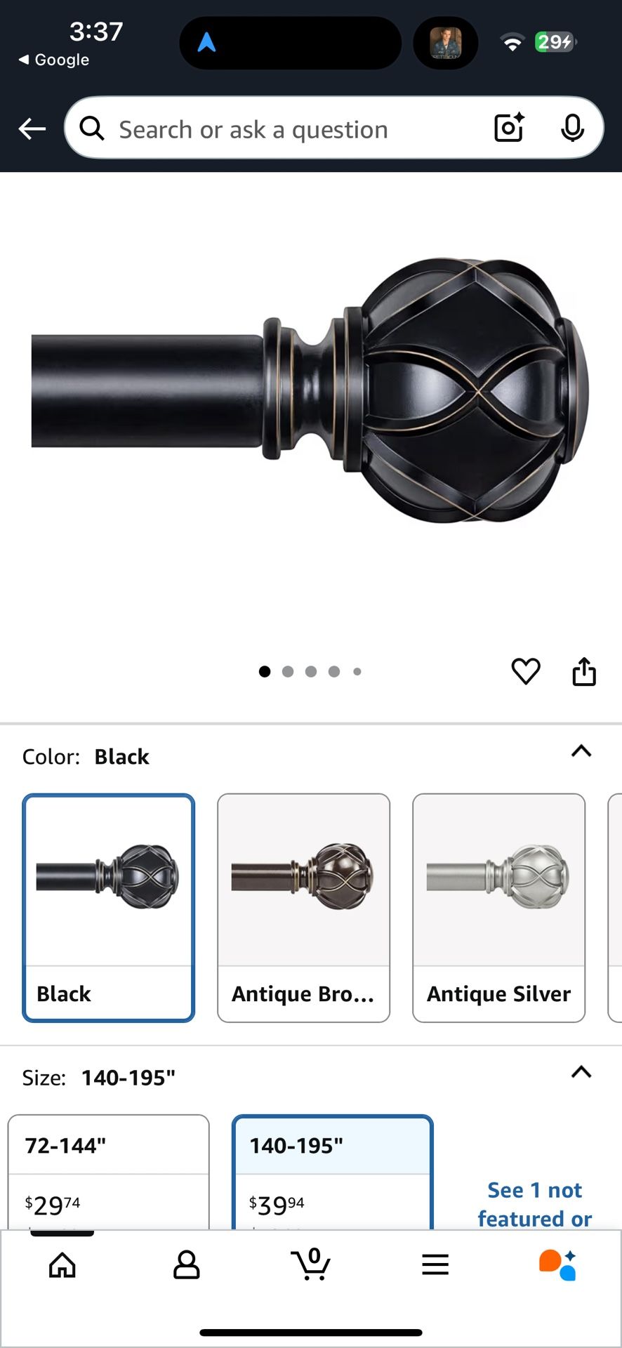 KAMANINA 1 Inch Extra Long Curtain Rod 140 to 195 Inches Black Heavy Duty Curtain Rods for Windows 120 to 170 Inch, Adjustable Drapery Rods with Nette