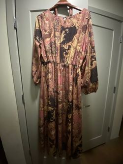 Baroque Print Long Sleeve Maxi Dress