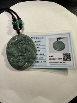 Green Jade Dragon Carved Pendant Necklace