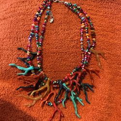 Piper k Multicolor Multilayer Beaded Coral Branch Statement Necklace 