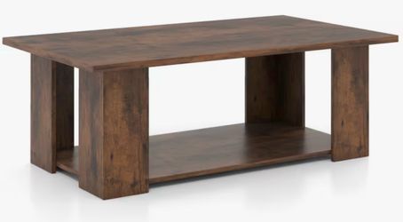 GIANTEX coffee table, 2 tiers, modern coffee table with storage shelf, for the living