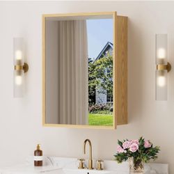 Brand New In The Box- 24x30 Inch Wooden Medicine Cabinet with Mirror, Surface or Recessed Mounted Bathroom Cabinets with Door, Adjustable Tempered Gla