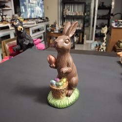 Collectible Faux Chocolate Polyresin Easter Bunny W/Foil Painted Eggs Distributed By Publix, Looks Real 7.75"H