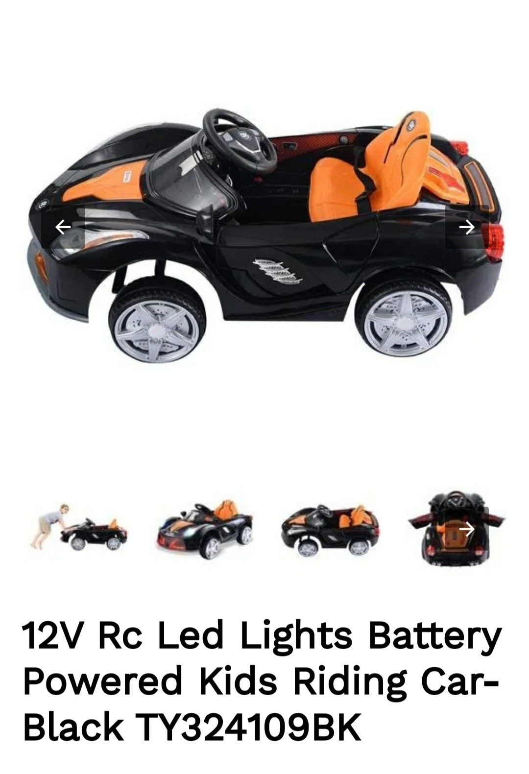 12V Rc Led Lights Battery Powered Kids Riding Car-Black
