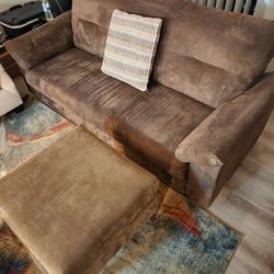 Brown Couch With Ottoman