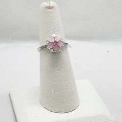 Brand New Sterling Silver 925 Magnolia Bloom Pink Ring 