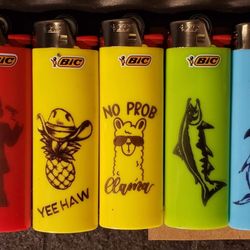 Laser engraved bic lighters