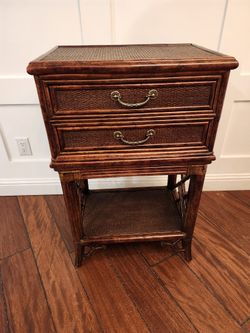 Vintage Lane Rattan Nightstand Chest on Stand - 2 Drawers, Woven, Tortoise Finish, 38"H