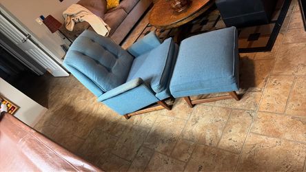 Mid-Century Tufted Armchair with Ottoman