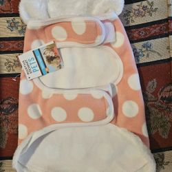 NEW MARTH STEWART PETS PINK W/ WHITE POLKADOTS  FLEECE BARN COAT MED SIZE 13" LENGTH