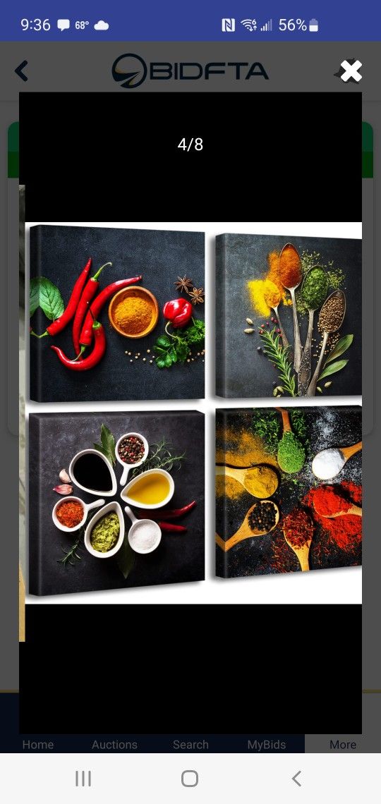 Set Of 4 Colorful Spice Kitchen Decor Canvas Pictures