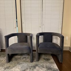 Designer Set Of 2 Grey Barrel Accent Chairs
