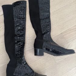 STUART WEITZMAN ICONIC 50/50 BLACK CROC OVER THE KNEE  BOOTS SZ 7.5