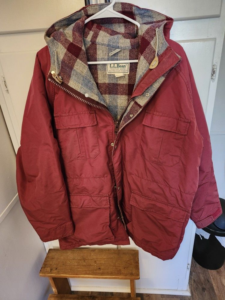Vintage LL Bean Jacket Men's Large Red Baxter State Parka Wool Lined