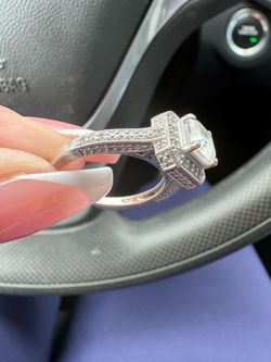 Silver Emerald Cut Halo Ring