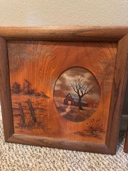 Signed Rustic Barn Landscape Painting Wood Frame