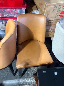 Crate & Barrel Tan Leather Dining Chairs – Set of 2