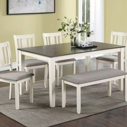 6 Piece White Dinette Set W/ Bench - (New in a Box)